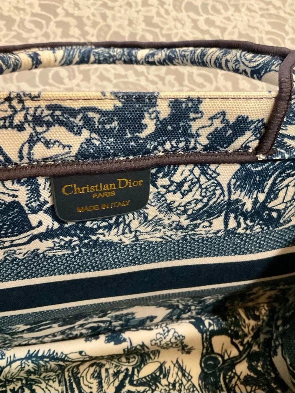 Dior letters  Toile Canvas Tote in Navy and Ivory medium size .